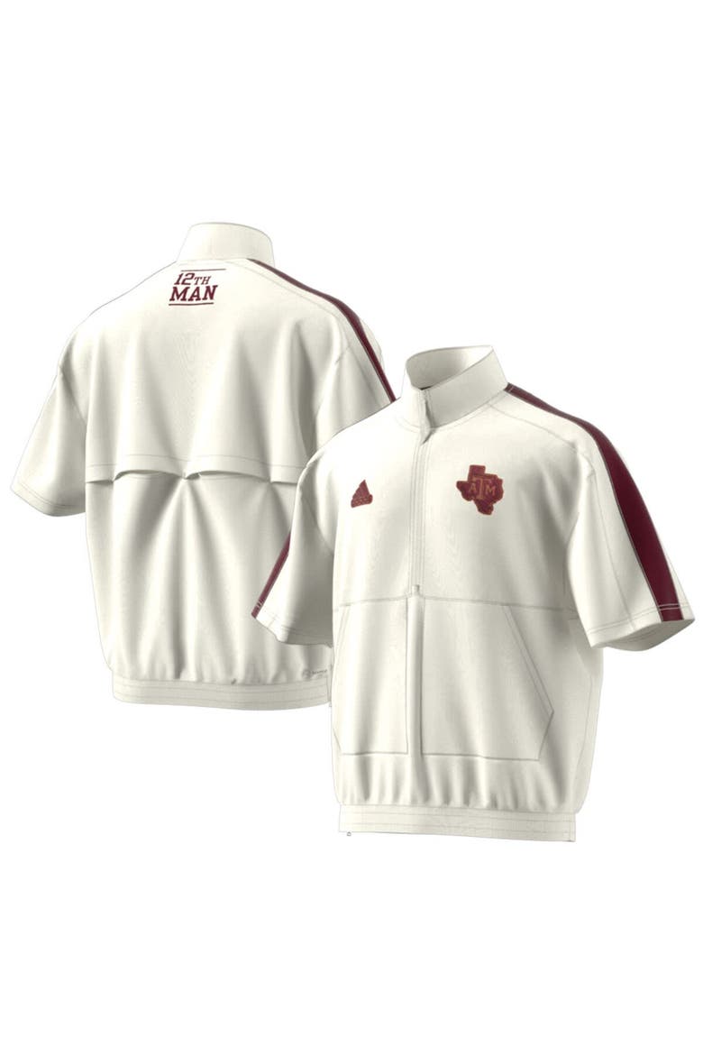 Men's adidas White Texas A&M Aggies Strategy Pullover Half-Zip Short Sleeve Jacket, Main, color, White