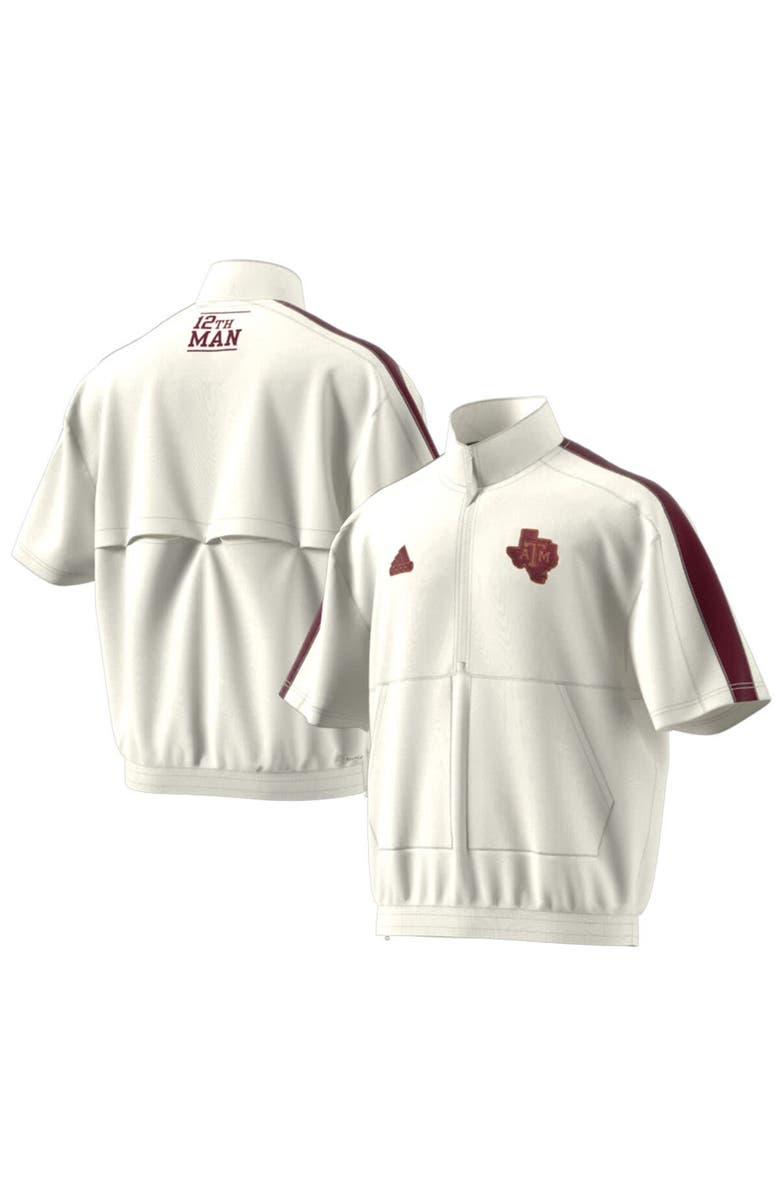 adidas Men's adidas White Texas A&M Aggies Strategy Pullover Half-Zip Short Sleeve Jacket, Main, color, White