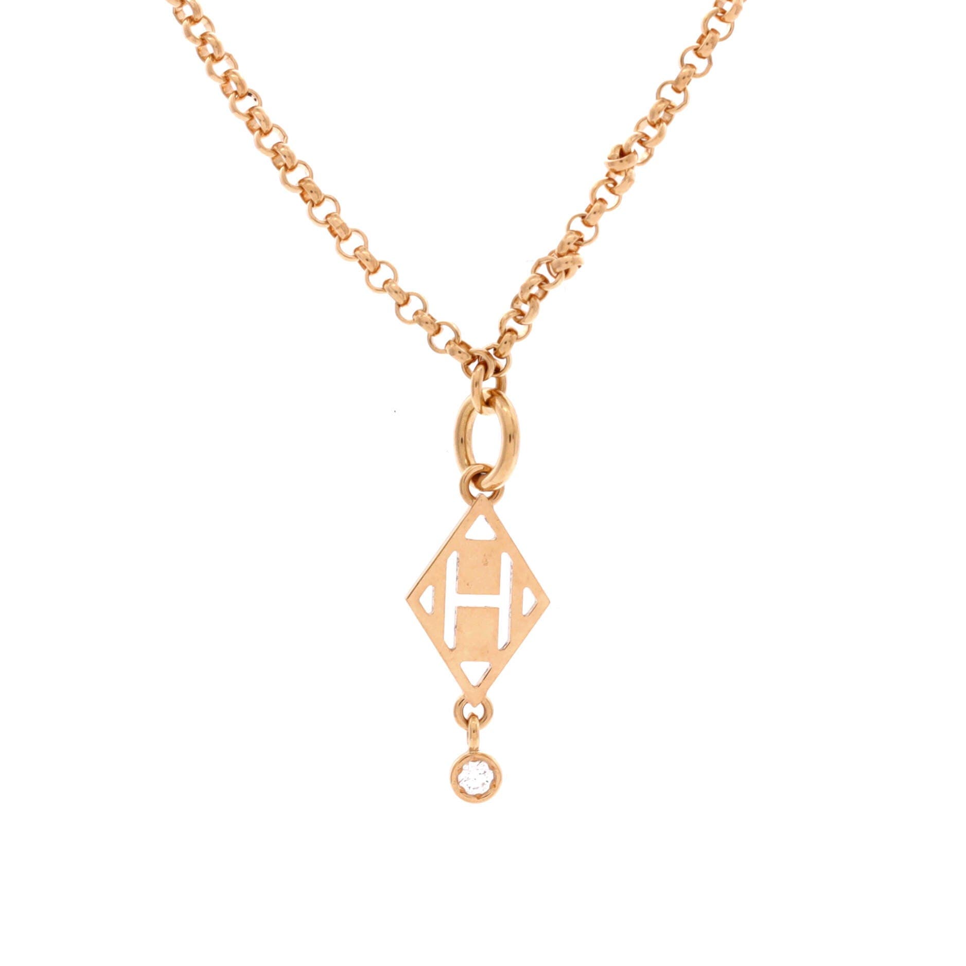 Gambade H Pendant Necklace 18K Rose Gold with Diamond, Main, color, Rose Gold