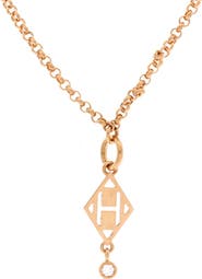Pre-Owned Hermes Gambade H Pendant Necklace 18K Rose Gold with Diamond