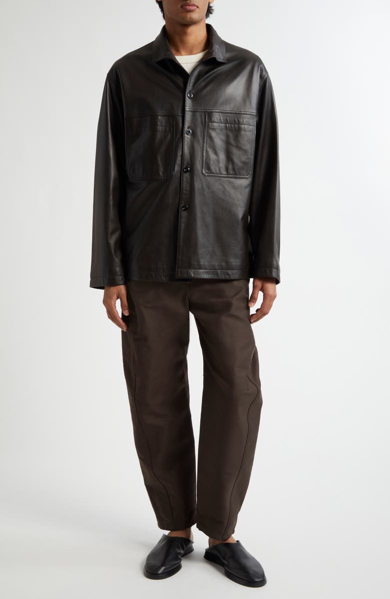 Lemaire Stand Collar Leather Shirt Jacket, Alternate, color, Dark Espresso Br507