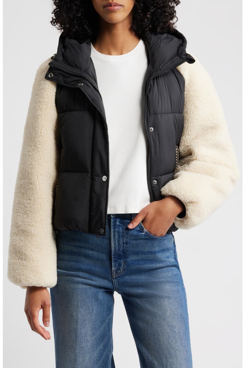 Mykah UGGbraid Puffer Jacket, Alternate, color, BLACK / CREAM