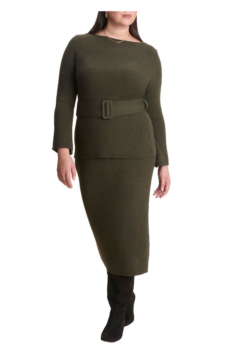 ELOQUII Sweater Maxi Skirt, Main, color, Dark Forest Green