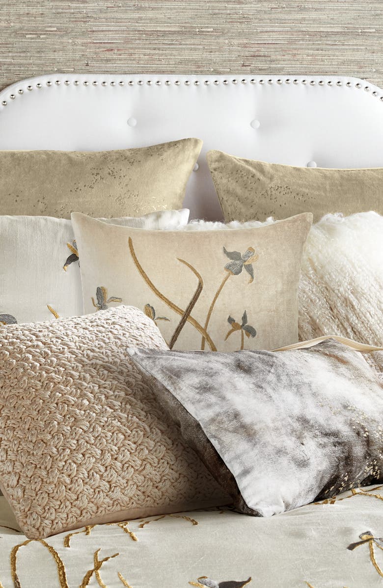 Michael Aram Iris Embroidered Velvet Accent Pillow, Alternate, color, 