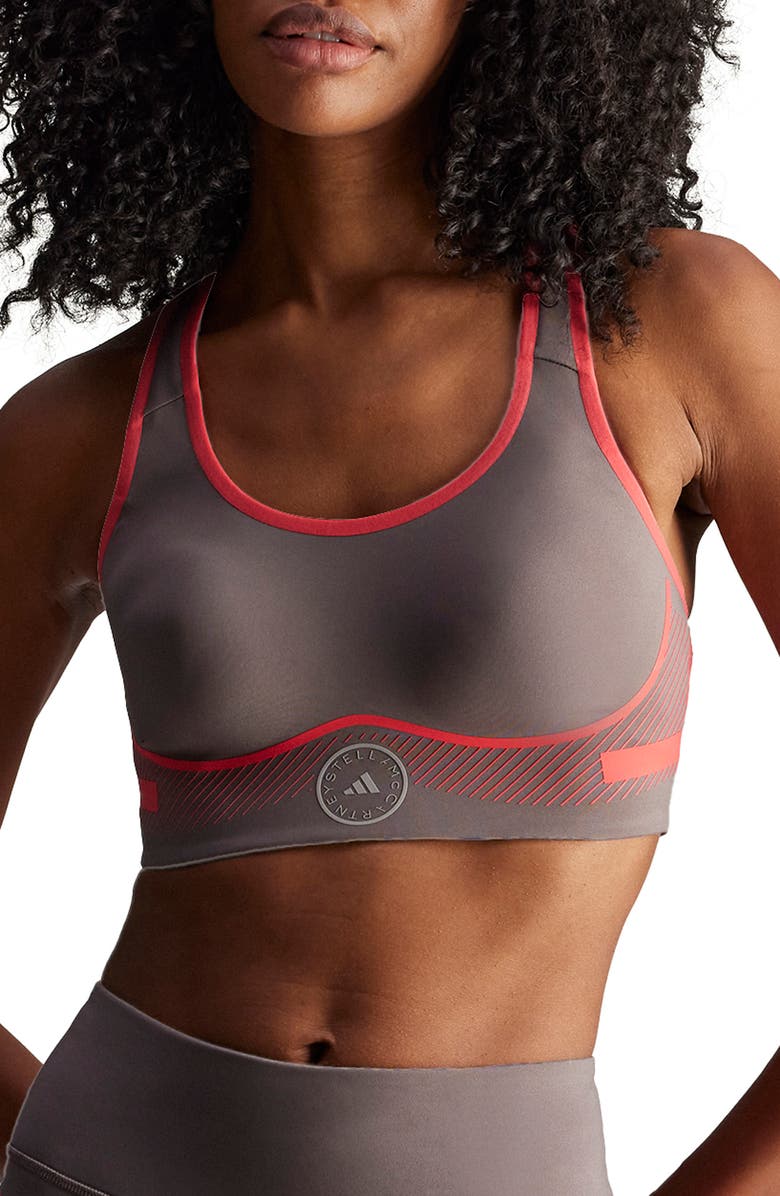adidas by Stella McCartney TruePace High Impact Sports Bra, Main, color, Charcoal