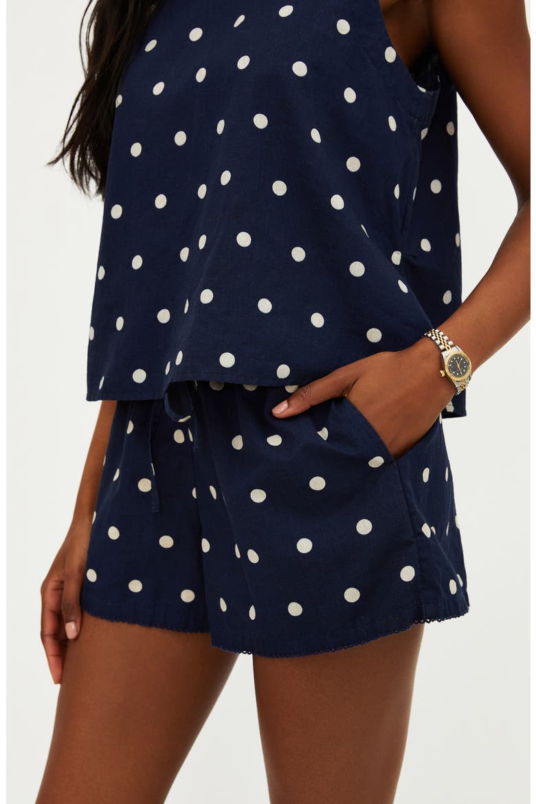 Birkley Polka Dot Cotton & Linen Cover-Up Shorts, Alternate, color, NAVY POLKA DOT