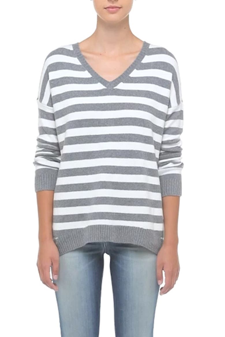 Split Back Boyfriend Sweater, Alternate, color, GREY DARK HEATHER STRIPE
