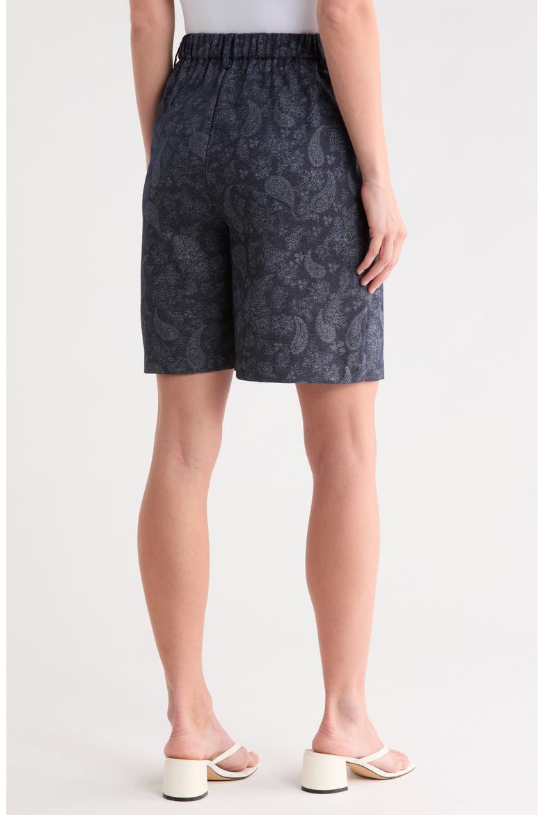 Pleated Stretch Bermuda Shorts, Alternate, color, DENIM BLUE PAISLEY