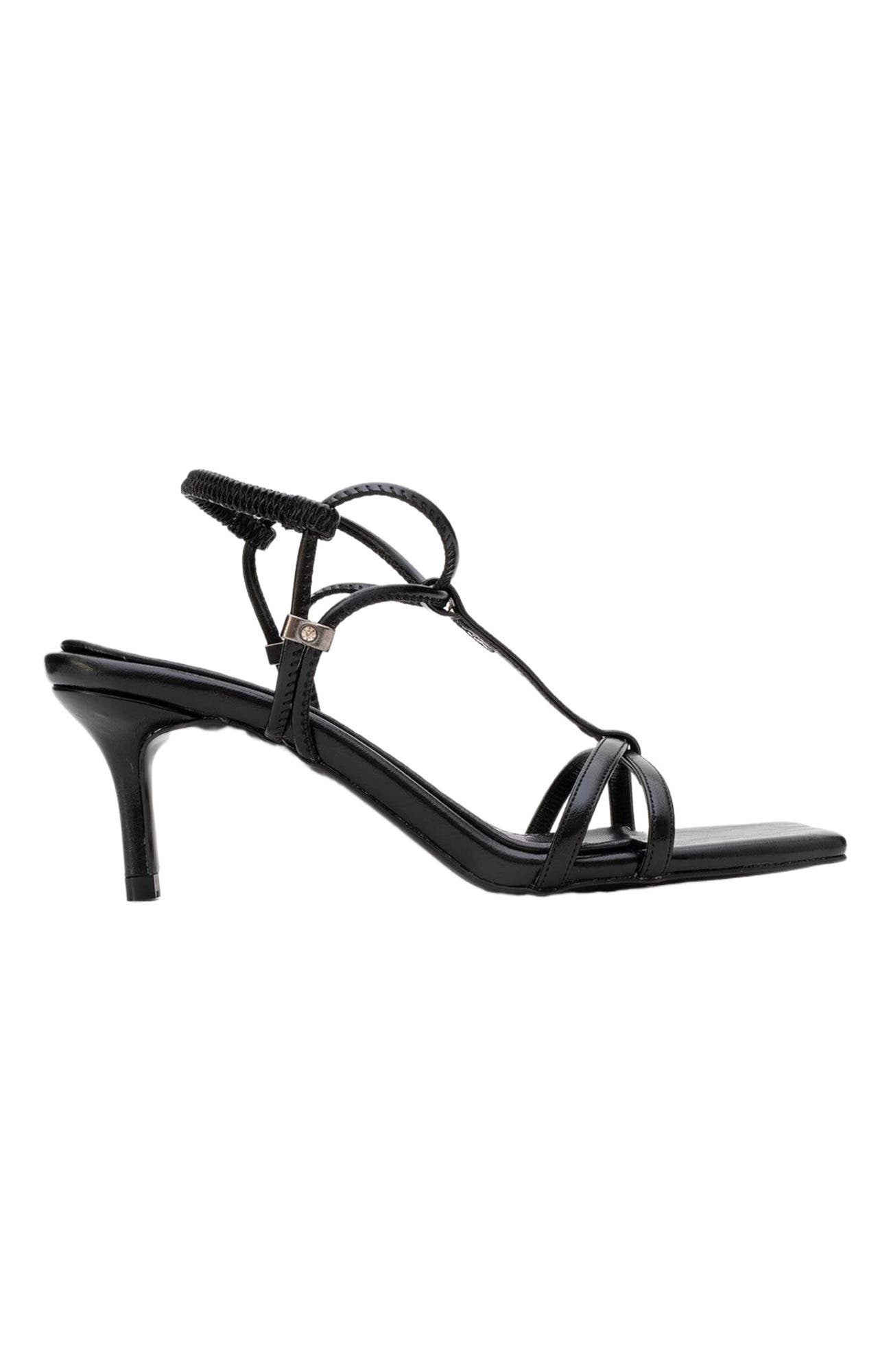 Prologue Shoes Gibson Stiletto Sandal, Alternate, color, Black Faux Leather