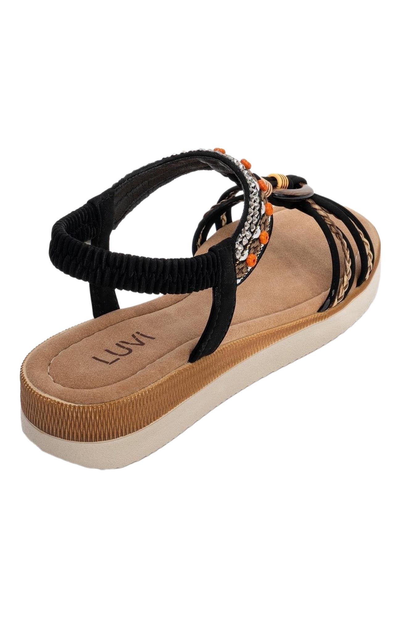 Prologue Shoes CHER Braided Strap Sandal, Alternate, color, Black Faux Leather