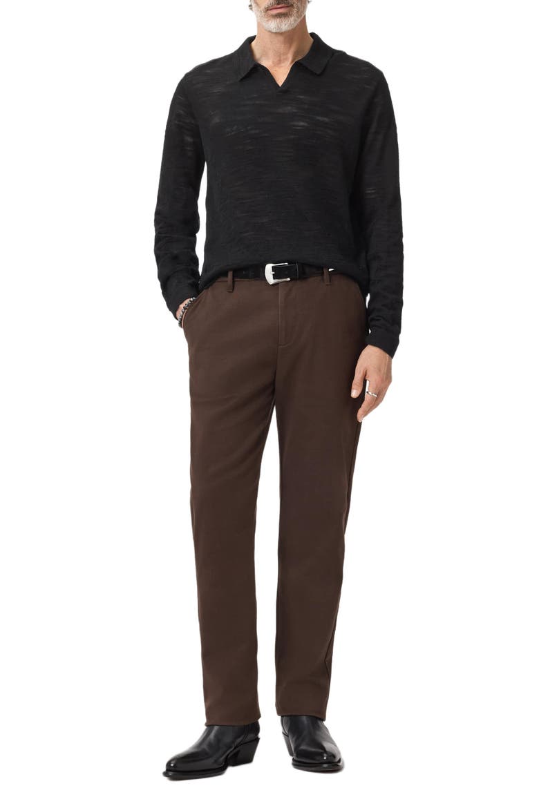 Luciano Long Sleeve Johnny Collar Slub Wool Polo Sweater, Alternate, color, BLACK