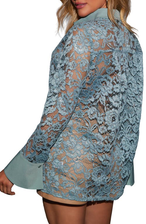 Vici Collection Off The Vine Sheer Lace Shirt In Seafoam
