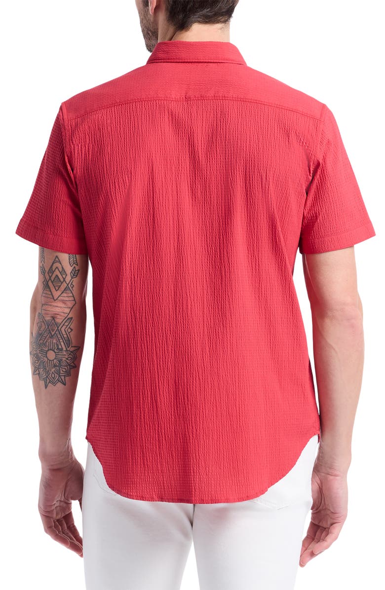 Robert Graham Thresher Textured Short Sleeve Button-Up Shirt, Alternate, color, Red