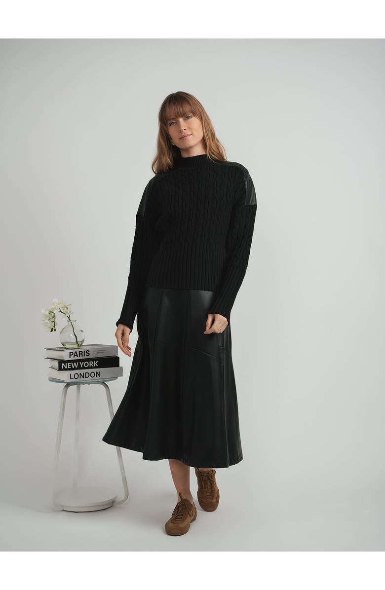 Versatile Dolman Cable Knit Leather Shoulder Sweater, Alternate, color, Charcoal