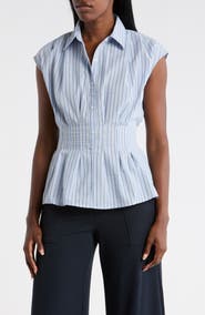 MAX STUDIO Pinstripe Pleated Sleeveless Shirt