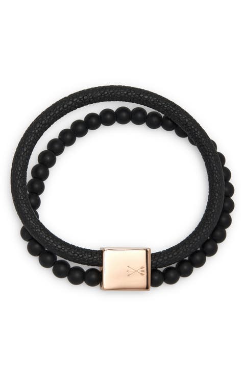 Men's Faux Leather & Bead Bracelet