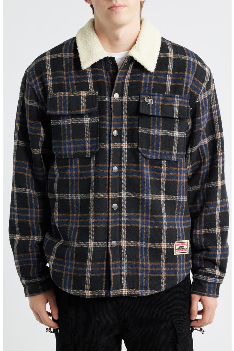 Richmond Check Faux Shearling Shirt Jacket, Alternate, color, BLUE/BLACK