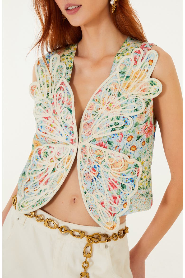 Rendeira 3D Linen Vest, Main, color, OFF-WHITE