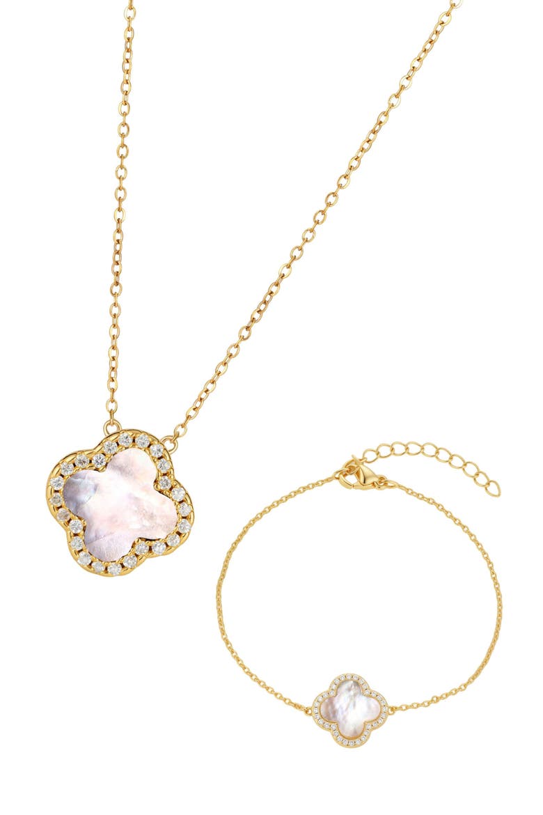 Mother-of-Pearl & Cubic Zirconia 2-Piece Jewelry Set, Alternate, color, WHITE/ GOLD