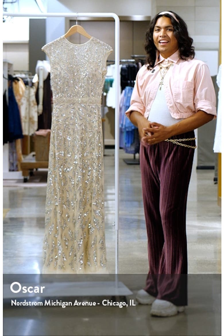 Embellished Illusion Cap Sleeve Column Gown video