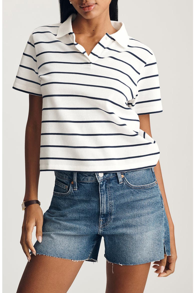Stripe Boxy Crop Polo T-Shirt, Main, color, BLACK IRISH STRIPE