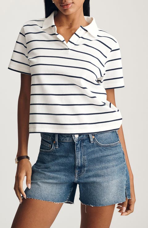Stripe Boxy Crop Polo T-Shirt