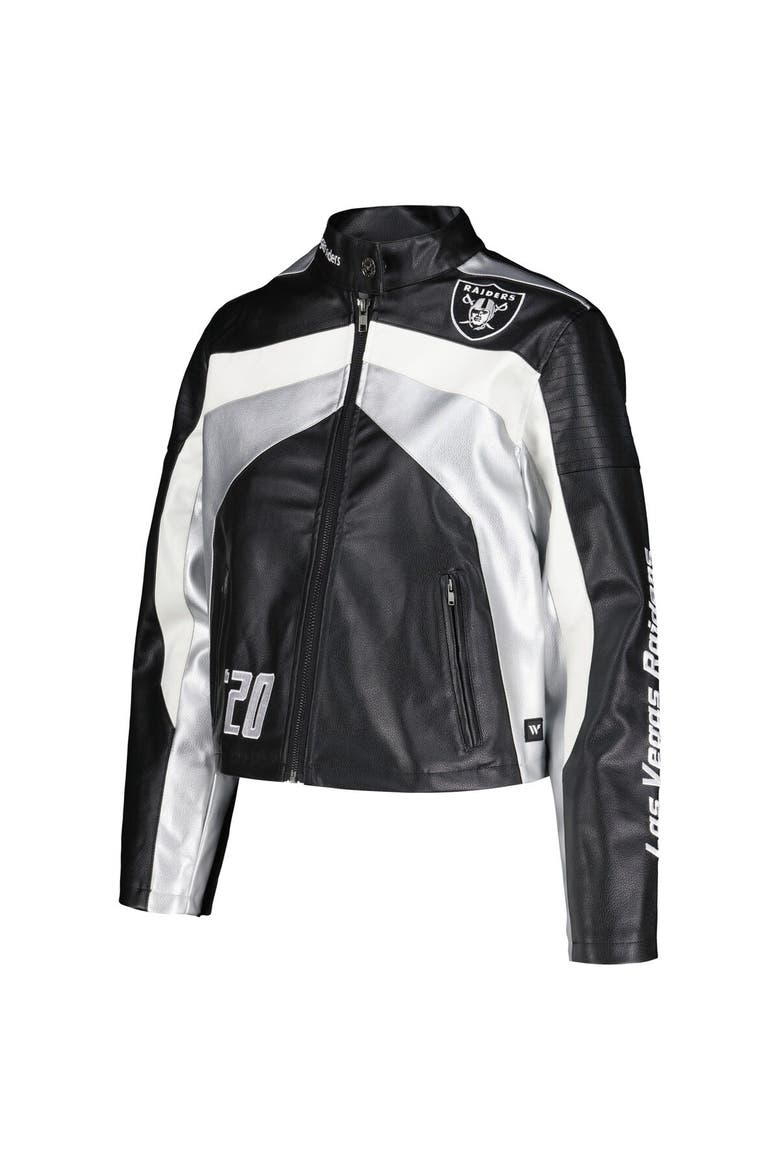 Women's The Wild Collective  Black Las Vegas Raiders Faux Leather Full-Zip Racing Jacket, Alternate, color, Black