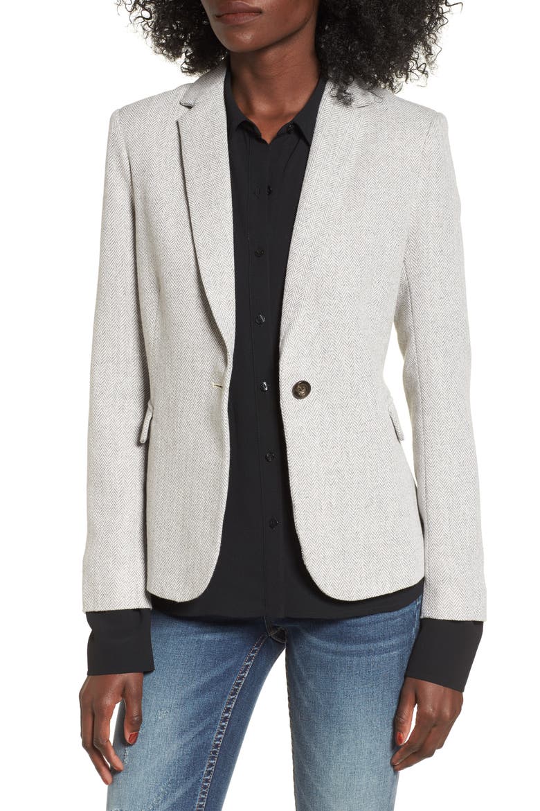 Herringbone Blazer, Main, color, GREY