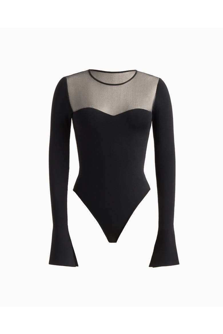 Amelia sheer-top bodysuit, Alternate, color, Black