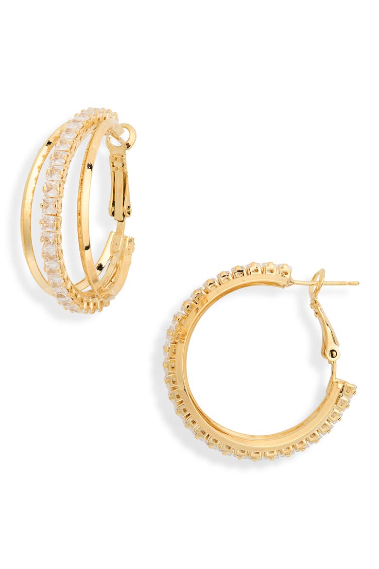 Kassidy Cubic Zirconia Hoop Earrings, Main, color, GOLD