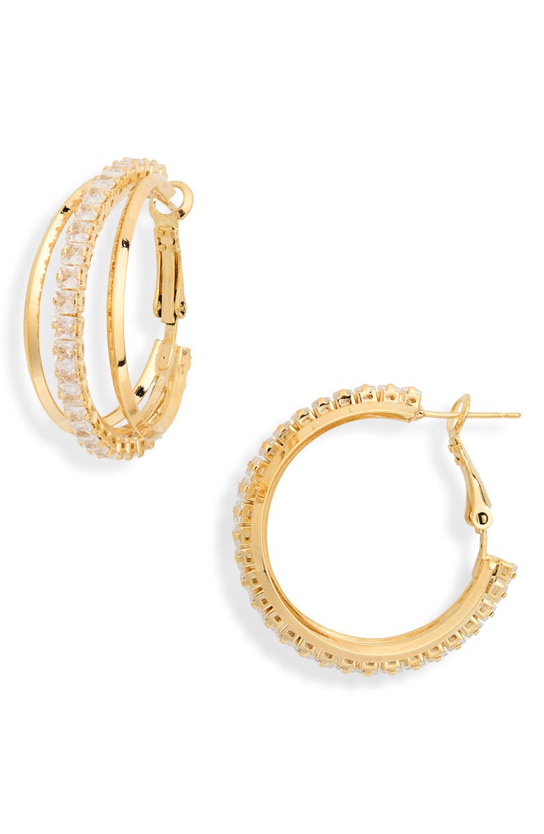 EYE CANDY LOS ANGELES Kassidy Cubic Zirconia Hoop Earrings, Main, color, Gold