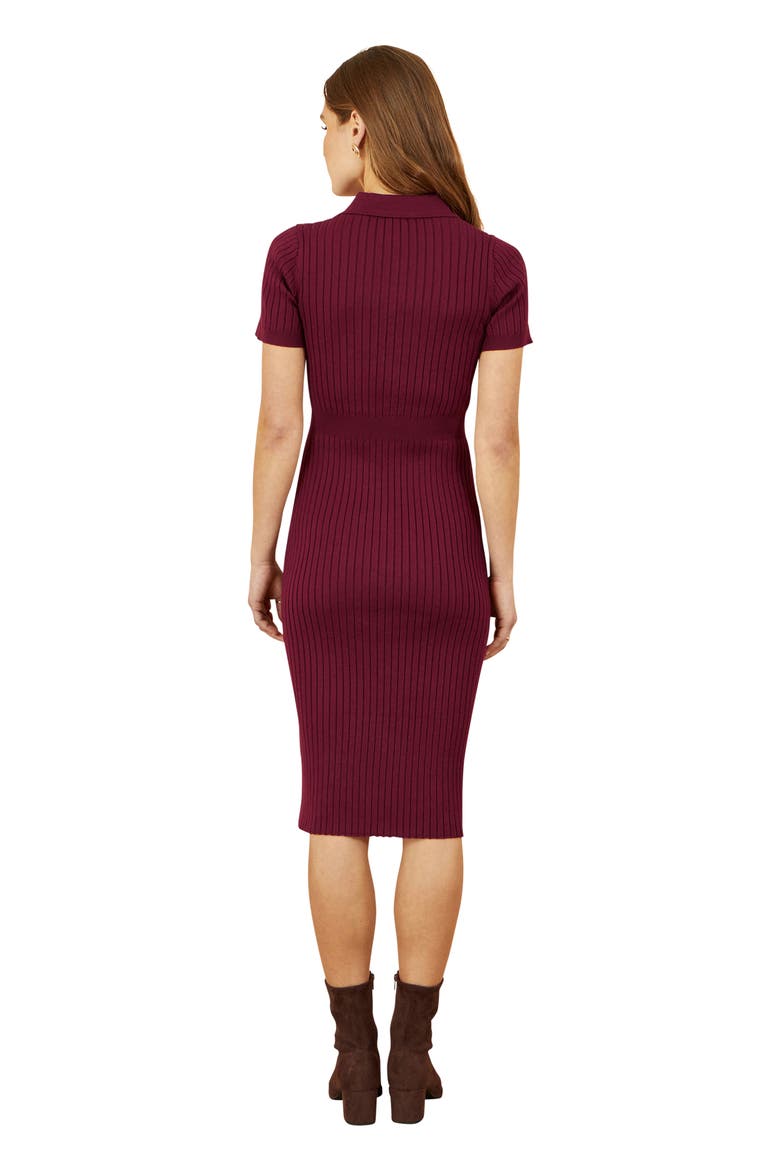 Fitted Rib Knitted Midi Dress, Alternate, color, Burgundy