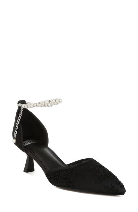 Bruna Faux Pearl Ankle Tie Lace Pump (Women)