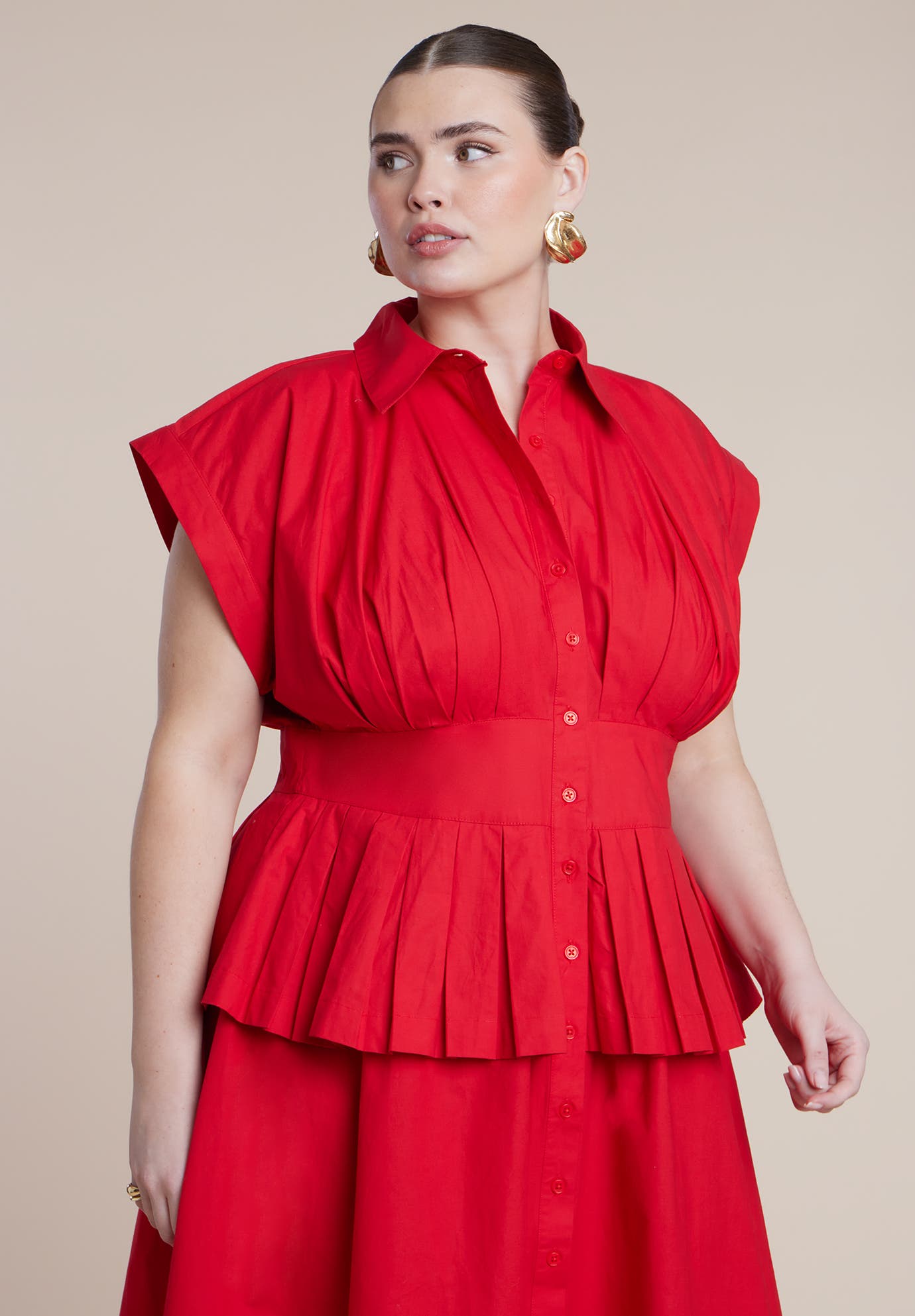 Peplum Poplin Shirt Dress - image 4