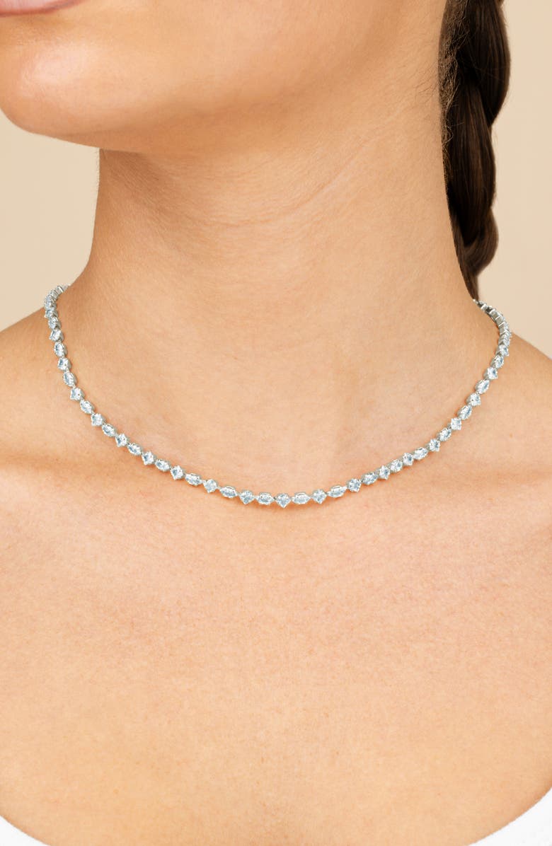 Sterling Forever Geo Cubic Zirconia Tennis Necklace, Alternate, color, Silver