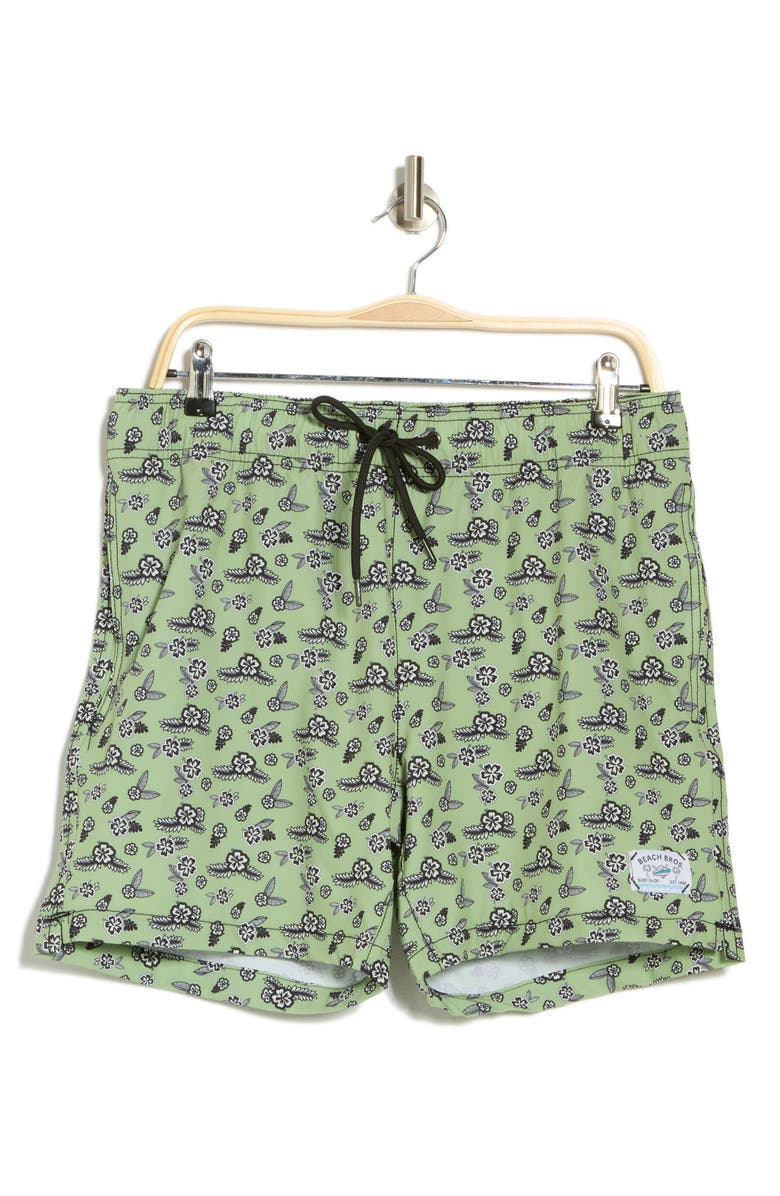 BEACH BROS Floral Leaf Print Swim Trunks, Alternate, color,