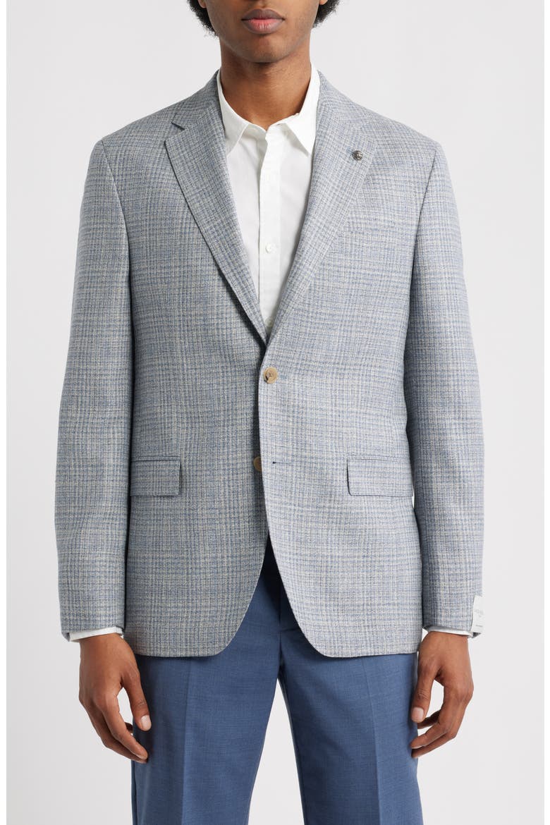 Midland Contemporary Fit Light Grey Plaid Wool & Silk Sport Coat, Main, color, LIGHT GREY