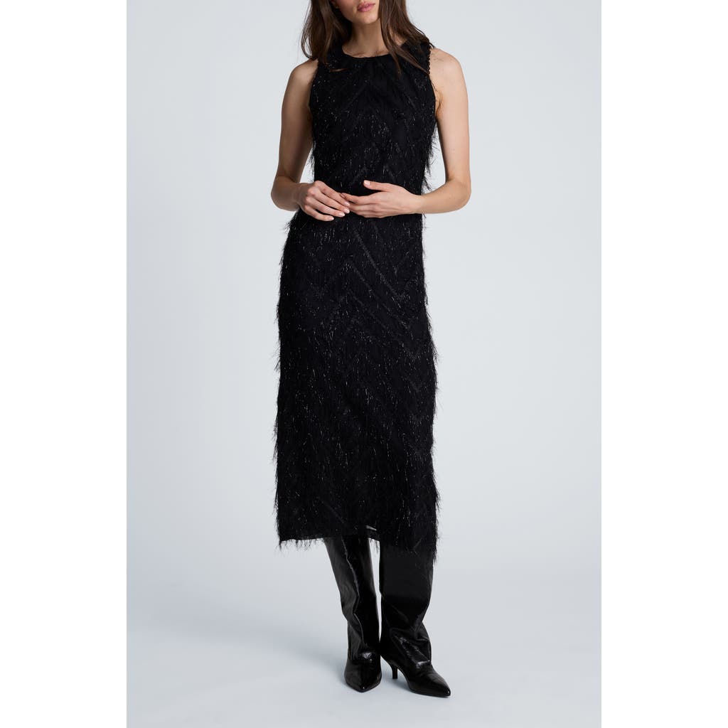 Kenneth Cole Fringe Racerback Midi Sheath Dress in Black at Nordstrom, Size 8
