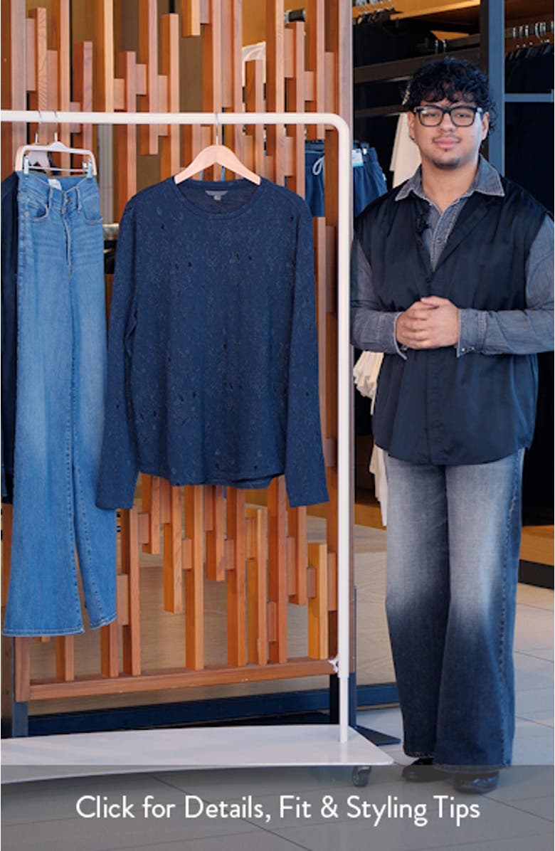 Vera Distressed Jacquard Long Sleeve Crewneck T-Shirt, sales video thumbnail