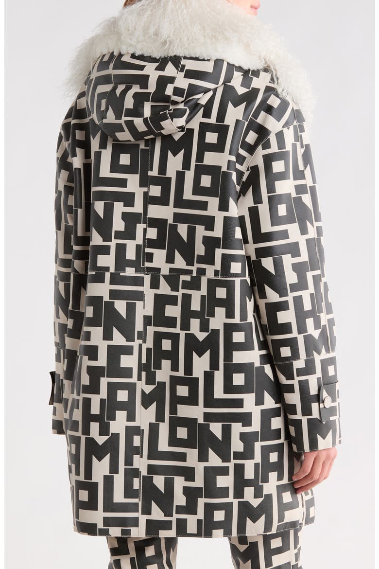 Genuine Shearling Collar Logo Print Leather Coat, Alternate, color, CHALK