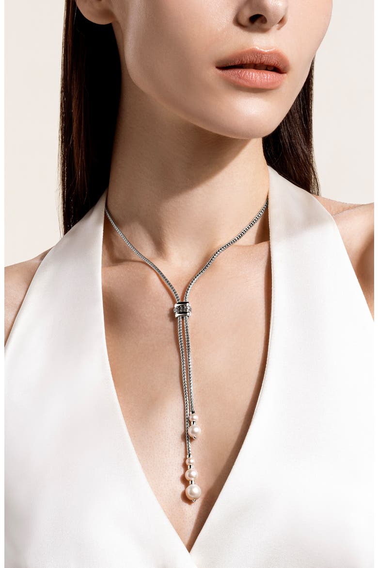 JH Essentials Pearl Lariat Necklace, Alternate, color, SILVER/ PEARL