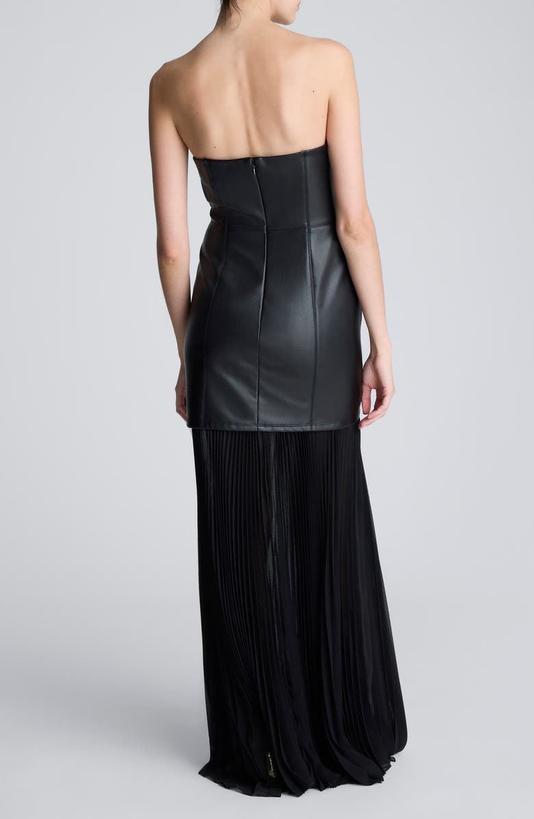 Kenneth Cole Strapless Pleated Skirt Mixed Media Maxi Dress, Alternate, color, Black