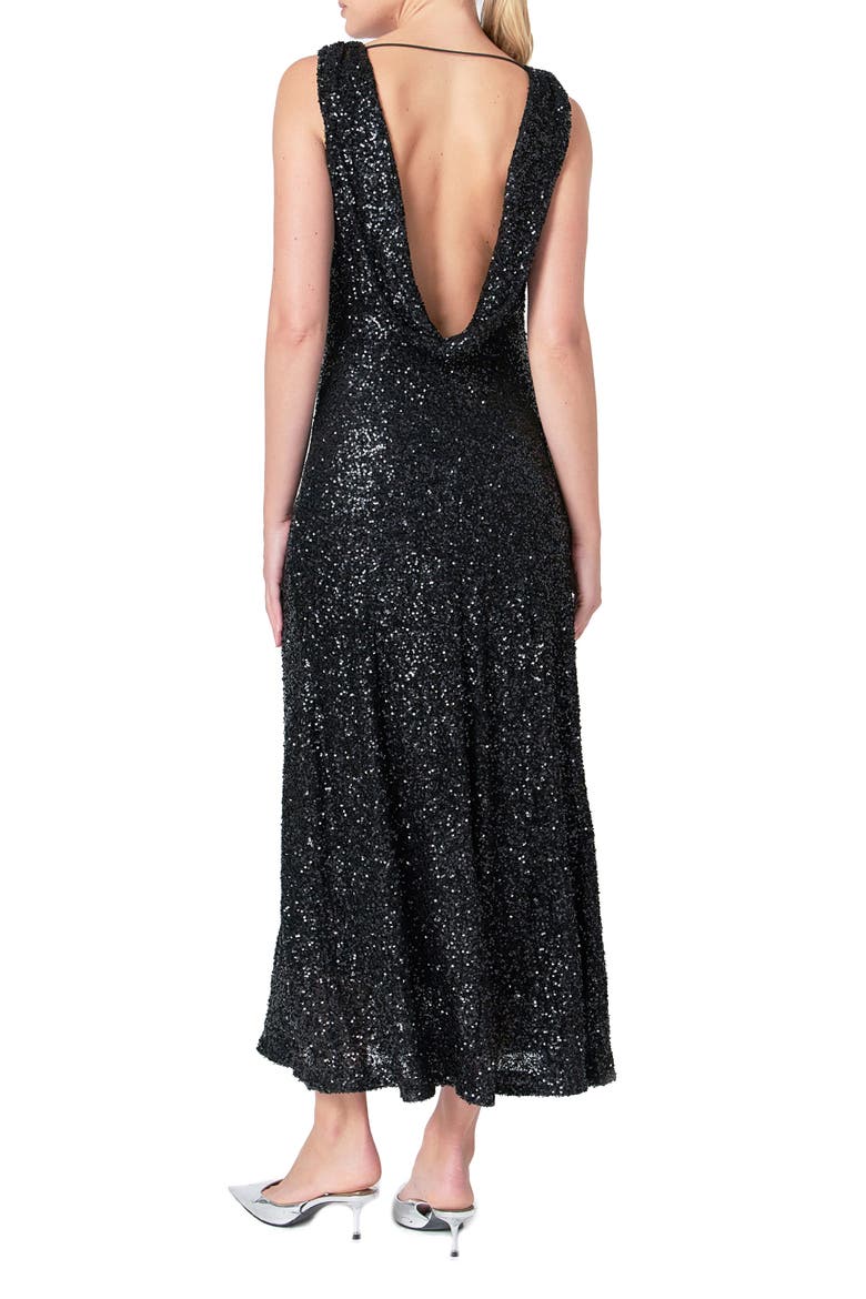 Open Back Sequin Maxi Dress, Alternate, color, BLACK