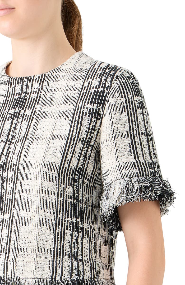 Akris punto Fringe Plaid Tweed Top, Alternate, color, Black-Ivory