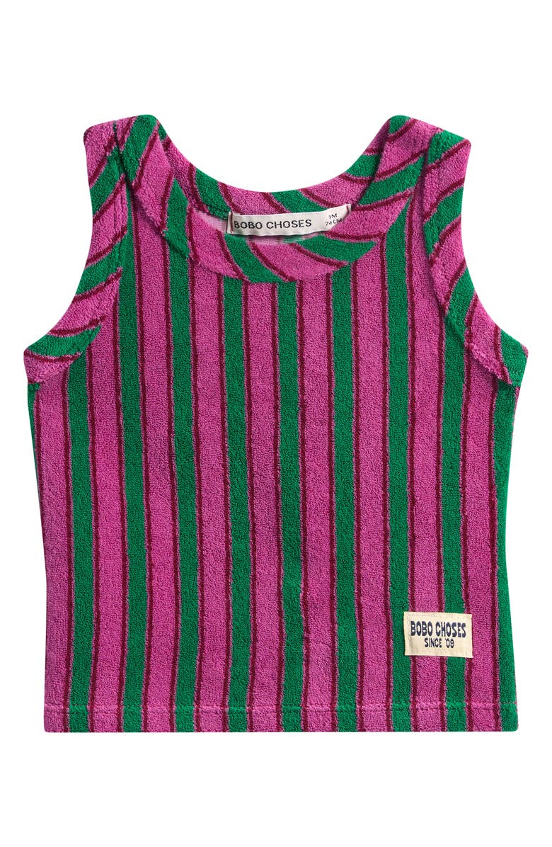 Bobo Choses Stripe Terry Cloth Tank, Main, color, Pink/ Green Stripe