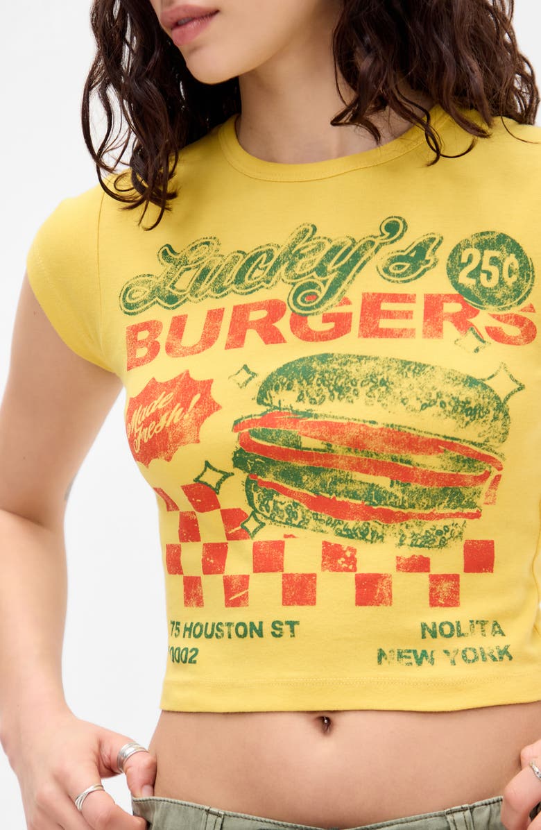 BDG Urban Outfitters Burgers Graphic Baby Tee, Alternate, color, Yellow