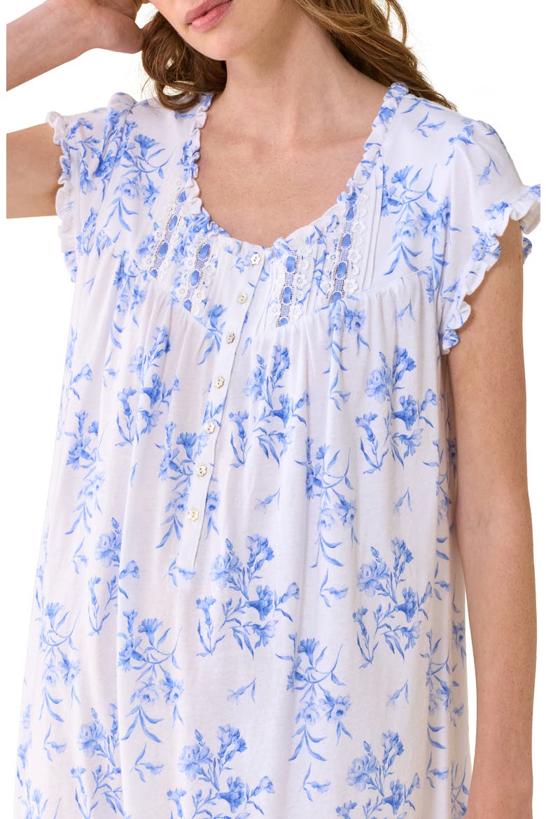 Floral Cap Sleeve Short Cotton Jersey Nightgown, Alternate, color, WHITE/ BLUE
