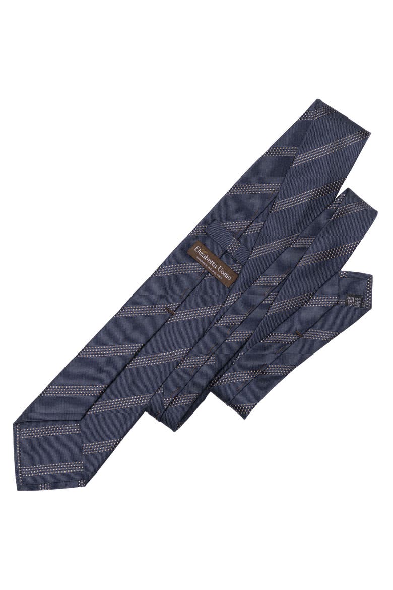 Milano - Silk Jacquard Tie for Men, Alternate, color, Navy and Gold