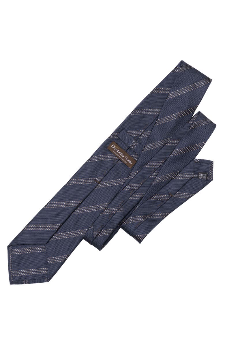 Elizabetta Milano - Silk Jacquard Tie for Men, Alternate, color, Navy And Gold