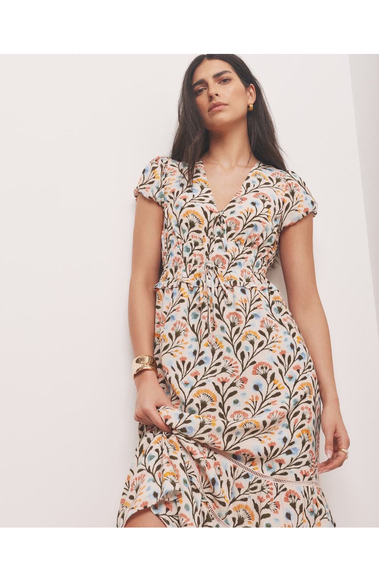 MINT VELVET Floral Print V-Neck Midi Dress, Alternate, color, Orange